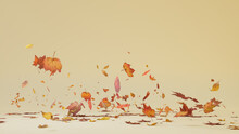Seasonal Background With Autumn Leaves Blowing In The Wind. Cream Banner With Copy-space.