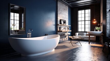 Wall Mural - Interior of modern bathroom with bathtub and mirror