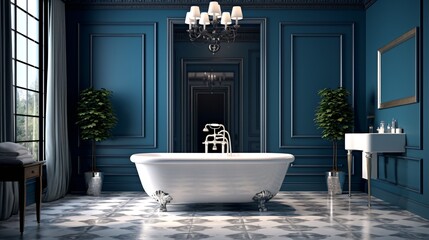 Wall Mural - Interior of modern bathroom with bathtub and mirror