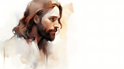 Wall Mural - Watercolor portrait of Jesus Christ with copy space