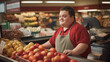 © Emiliia - A young man with down syndrome brings positivity to grocery store, posing with fresh vegetables