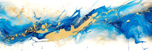 Impressive Explosion Of Splashes Of Blue And Yellow Paint On A Black Background - Abstract Painting