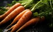 Bunch of fresh carrots with water drops on black background, closeup
