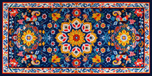 Patterns Of Persian Carpets. Part Of Old Blue Persian Rug Texture, Abstract Ornament
