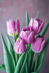 Wall Mural - beautiful purple tulips on a light background close-up