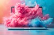 Online creative workshop of colors explosion from a laptop - ai generated