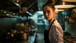 Professional half-body portrait of female chef in restaurant kitchen, AI Generated