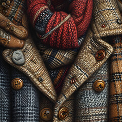 Abrazo cálido de invierno: la textura del confort en una amalgama de tejidos y botones.