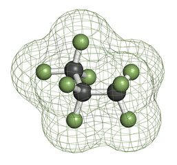 Poster - Octafluoropropane perfluorocarbon molecule. 3D rendering.