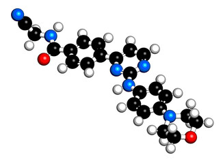 Canvas Print - Momelotinib drug molecule. 3D rendering.