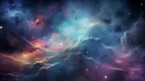 Fototapeta Kosmos - An awe-inspiring view of a colorful and ethereal space galaxy cloud nebula, amidst a twinkling night sky - Generative AI