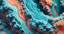 3d Coral Blue And Orange Background, Vintage Marbled Textured. Created With AI.