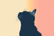 Clean Lines And A Serene Shadow Present A Stylized Pet Portrait For Cat Lovers, Offering A Chic And Decorative Wall Art Option., Greeting Card,