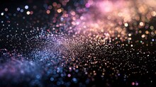 A Sparkling Bokeh Overlay Creates A Magical And Dreamy Effect With Glittering Light Particles And A Vibrant Glow, White, Pink And Purple Sparkles On Black Background, Banner