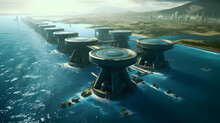 Futuristic Power Plant Of The Future In The Ocean, Water Energy