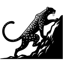 Leopard Climbing A Rocky Outcrop With Agility Vector Logo Art