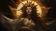 A woman clothed with the sun, with the moon under her feet and a crown of twelve stars on her head.  She was pregnant and cried out in pain as she was about to give birth