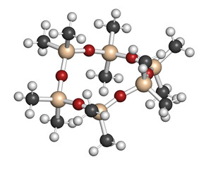 Poster - dodecamethylcyclohexasiloxane (D6) cyclic organosilicon molecule. 3D rendering.