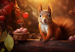 Eichhörnchen mit Früchten in einer farbenfrohen Umgebung