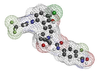 Wall Mural - Asundexian drug molecule. Inhibitor of factor XIa. 3D rendering.