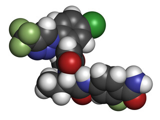 Sticker - Asundexian drug molecule. Inhibitor of factor XIa. 3D rendering.