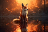 Fototapeta Dziecięca - Fuchs im Wald  am  Wasser, Spiegelung des Fuchses im Wasser