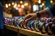 A dynamic shot of a local tech fair where attendees use contactless wristbands for purchases at various stalls, demonstrating the incorporation of wearable tech. Generative Ai.