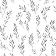 Flowers, leaves and plants pattern in black-and-white.Pencil, hand drawn botanical seamless pattern