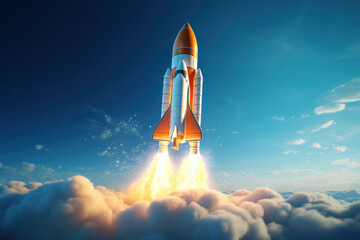Wall Mural - a stylized rocket poised for launch represents the ambitious trajectory of a startup, embodying the 