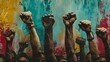 A group of people with their fists raised in the air generative ai
