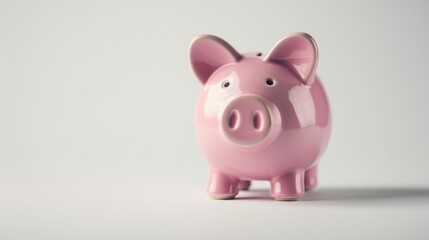  Classic pink piggy bank, standing against a clean white backdrop generative ai
