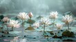 Exquisite lotus flowers in a serene tropical pond generative ai