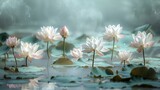 Fototapeta Natura - Exquisite lotus flowers in a serene tropical pond generative ai