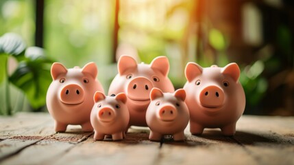 Piggy bank family with parent and baby pigs generative ai