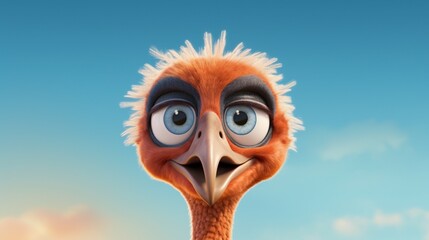 Wall Mural - A cute cartoon ostriches character Ai Generative