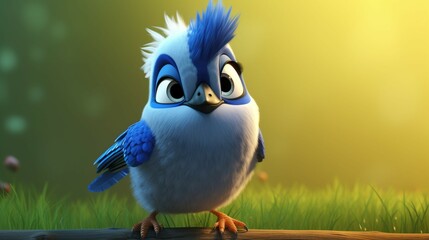 Wall Mural - A cute cartoon blue jay character Ai Generative