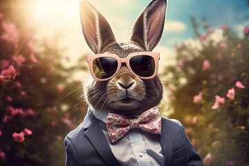 Wall Mural - Cool Easter bunny in a suit with sunglasses.
