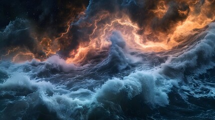 Wall Mural - arctic north sea storm waves clashing with space nebula galaxy stars composite photo (generative ai)