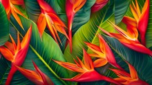 Tropical Heliconia Flowers With Bold Reds And Greens Generative Ai