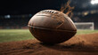 American football ball on sands, ground ,brown football,  created with Generative Ai