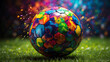 Colorful soccer ball isolated on ground , playground, Colorful ball, sport, joyful n playful, soccer on playground  ,created with Generative Ai