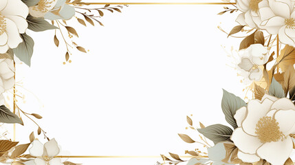 Wall Mural - Floral wedding frame with golden and white nature flower.