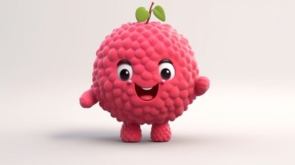 Wall Mural - A cute cartoon raspberry fruits character Ai Generative
