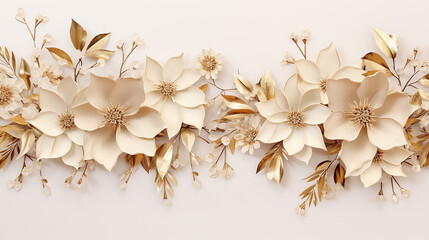 Wall Mural - Gold lavish floral background with close up flowers.