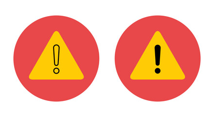 Wall Mural - Alert warning icon vector on red circle. Exclamation mark sign on triangle