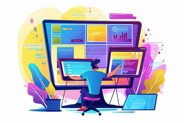 Illustration of a user interface designer creating a website, IT, tech illustration