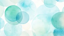 Soft Watercolor Circles In Aqua, Caribbean Blue Colors. Trendy Background With Creative Drawing. Festive Card, Wallpaper.