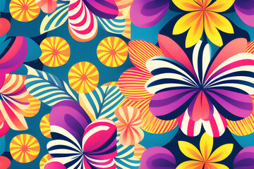 Wall Mural - fantastic flower patterns: vintage psychedelic grooves meet trendy waves generative ai