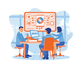 Wall Mural - a team of front-end developers is brainstorming ui and ux designs on a laptop computer screen. they 
