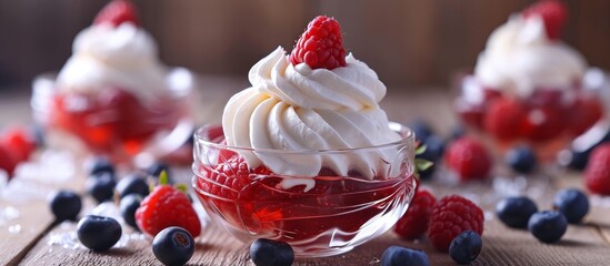 Wall Mural - Whipped cream and jelly made from gelatin and berries